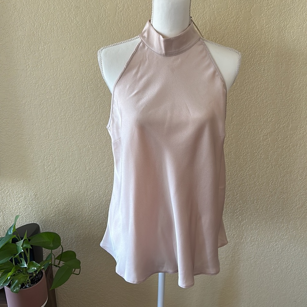 Satin Champagne Pink Halter Neck Blouse